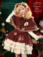 Kurikuma Cocoa - Christmas Plaid Lolita JSK, Hooded Cape