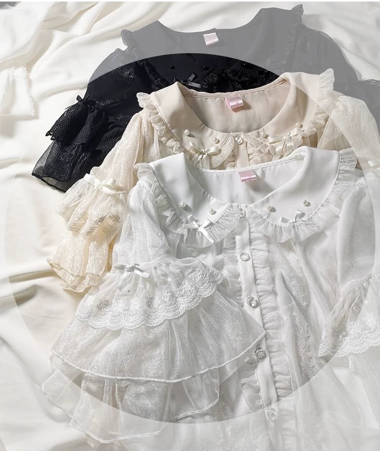 Lolita Sweetheart Cute Snowflake Chiffon Blouse