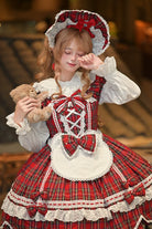Plaid Petal Bunny - Old School Lolita Bunny Ear Headdress, Bear Ear Apron