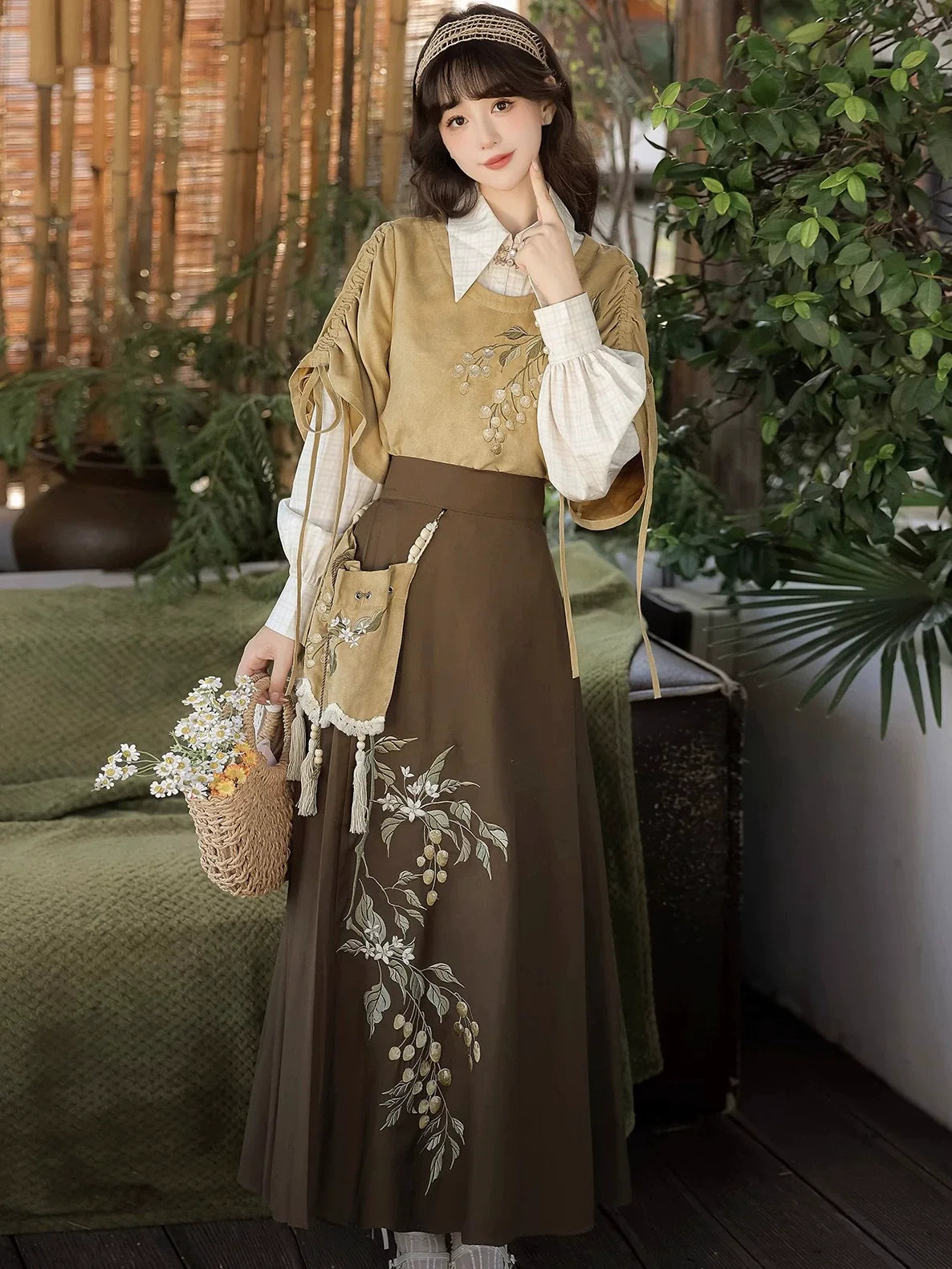 Hazelnut Milk Tea - Modern Hanfu Blouse and Skirt Outfit