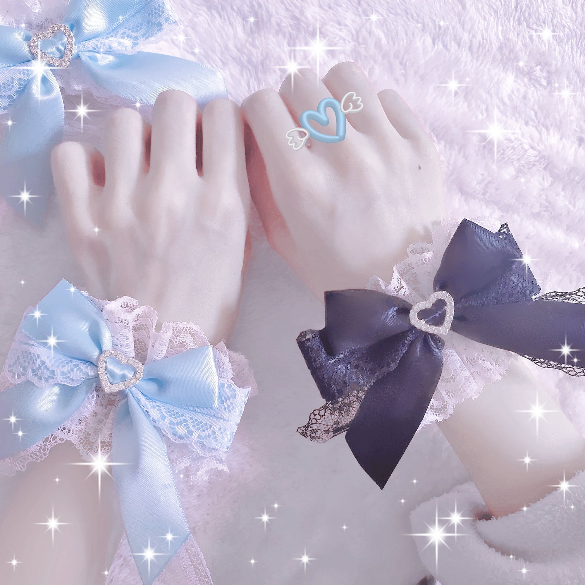 Sweet Lolita Lace Heart Bow Cuffs