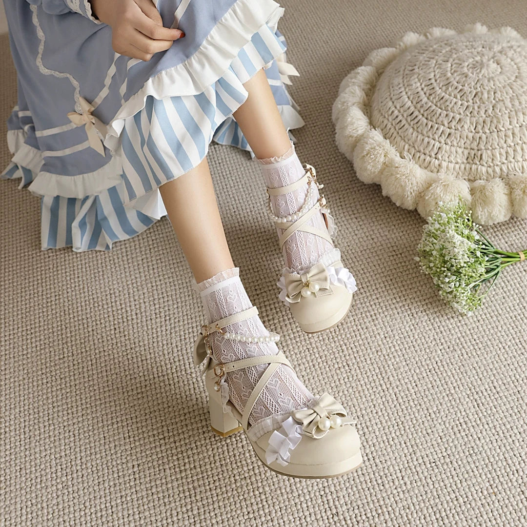 Yana - Chinese Style Yana - Plus size Qi Lolita Shoes Bow Pearl Lolita Sandal