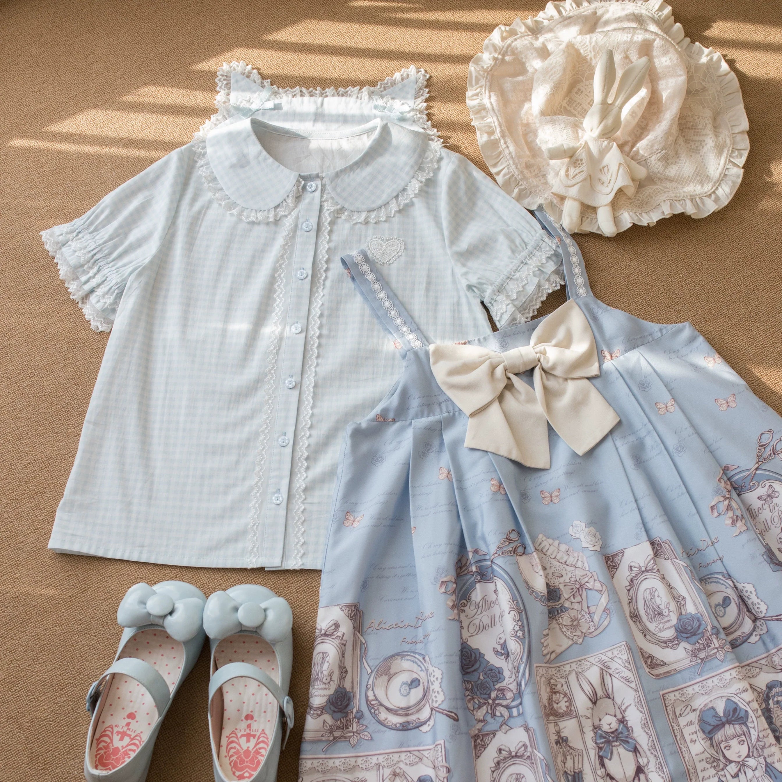 Kawaii Lolita Plaid Blouse With Cat Ear Peter Pan Collar