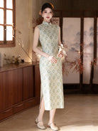 Sleeveless Floral Geometric Midi Cheongsam | Jingshu
