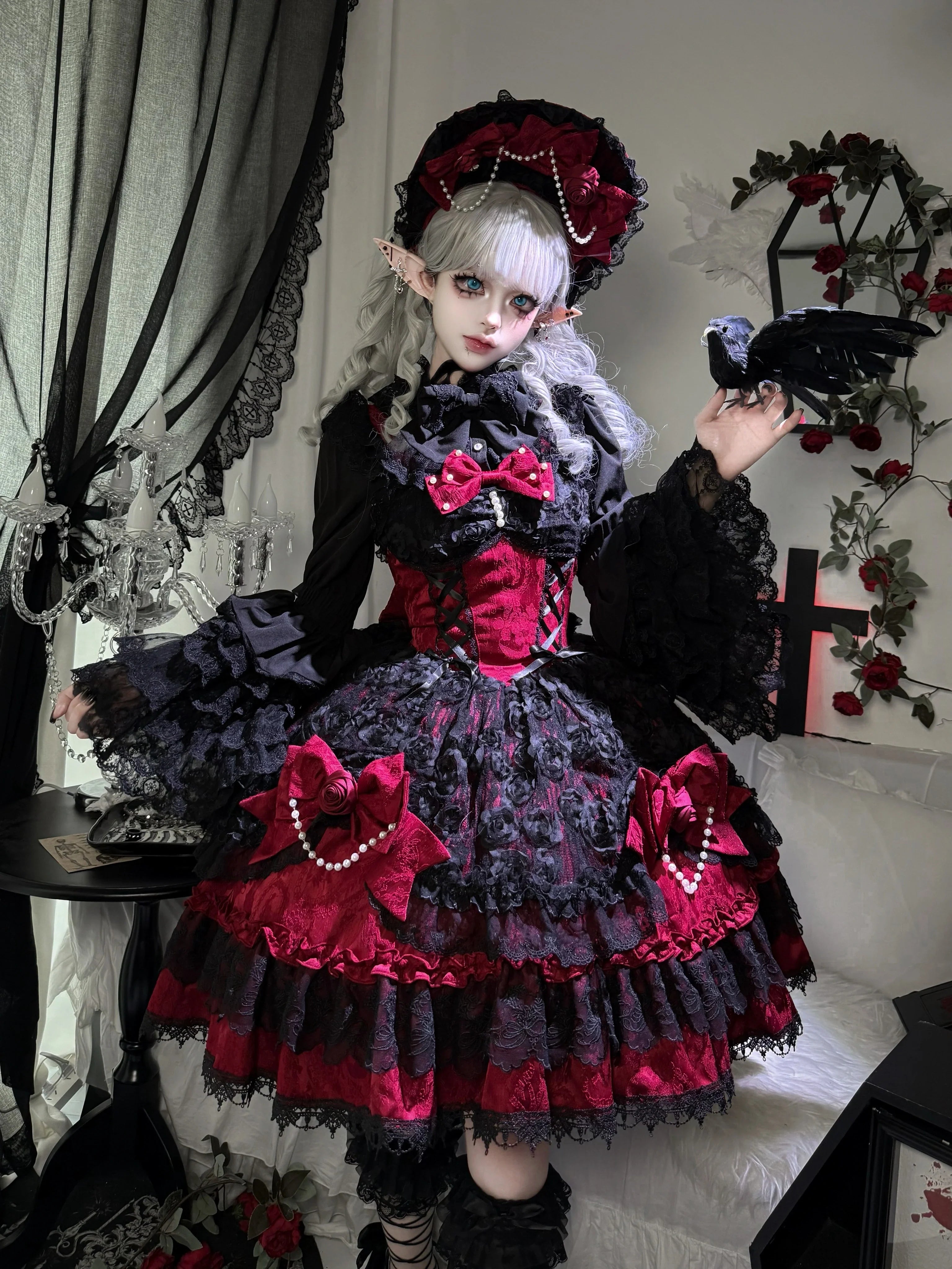 Rose Princess - Halloween Gothic Lolita JSK, Sheer Rose Dress
