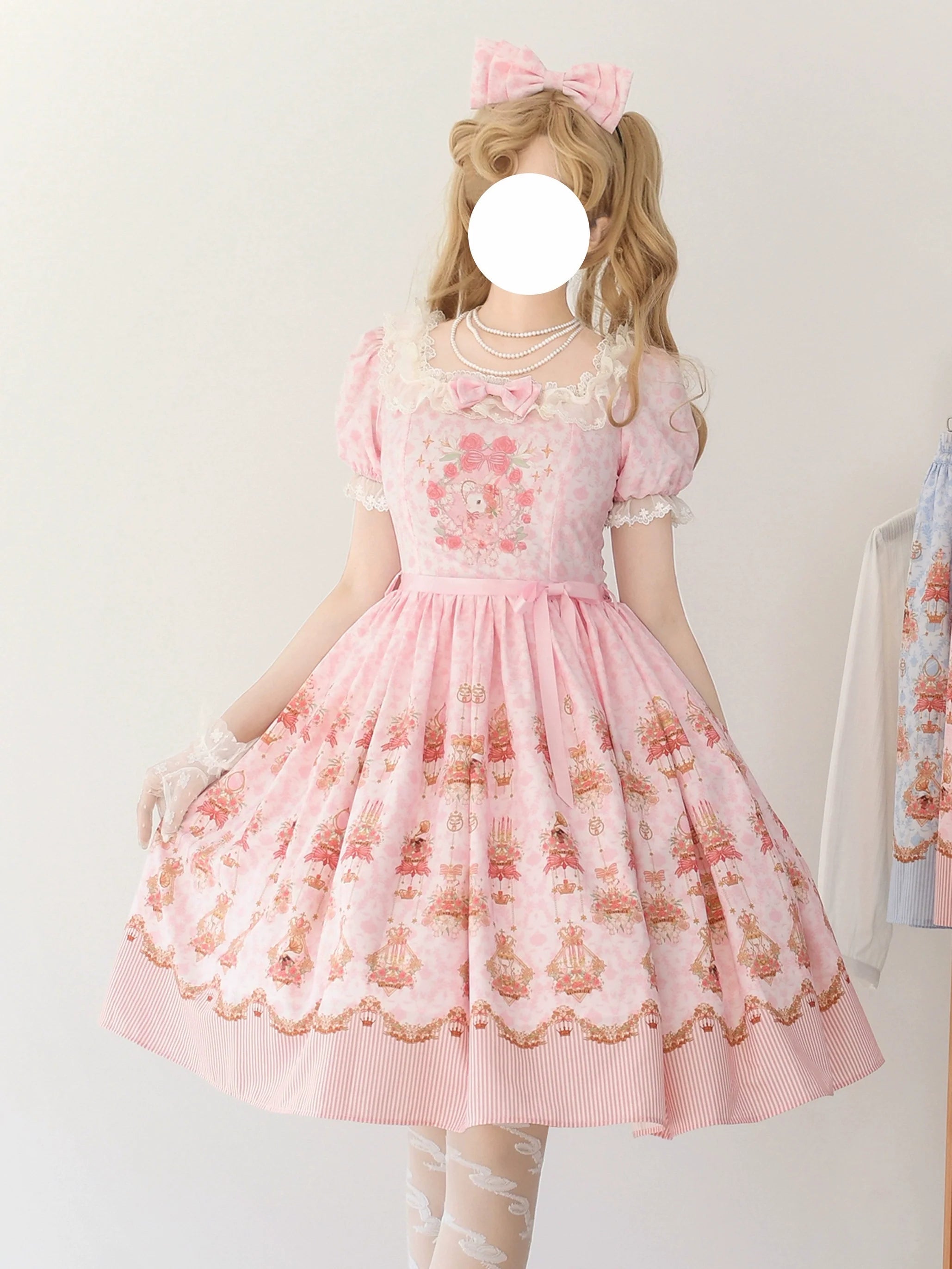 Rose Garden Bunny - Daily Lolita Rose Bunny Printing OP JSK Dress Set
