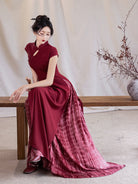 Qipao Style Slit Ao Dai Tie-Dye Dress - Crimson 绯色 (Preorder)