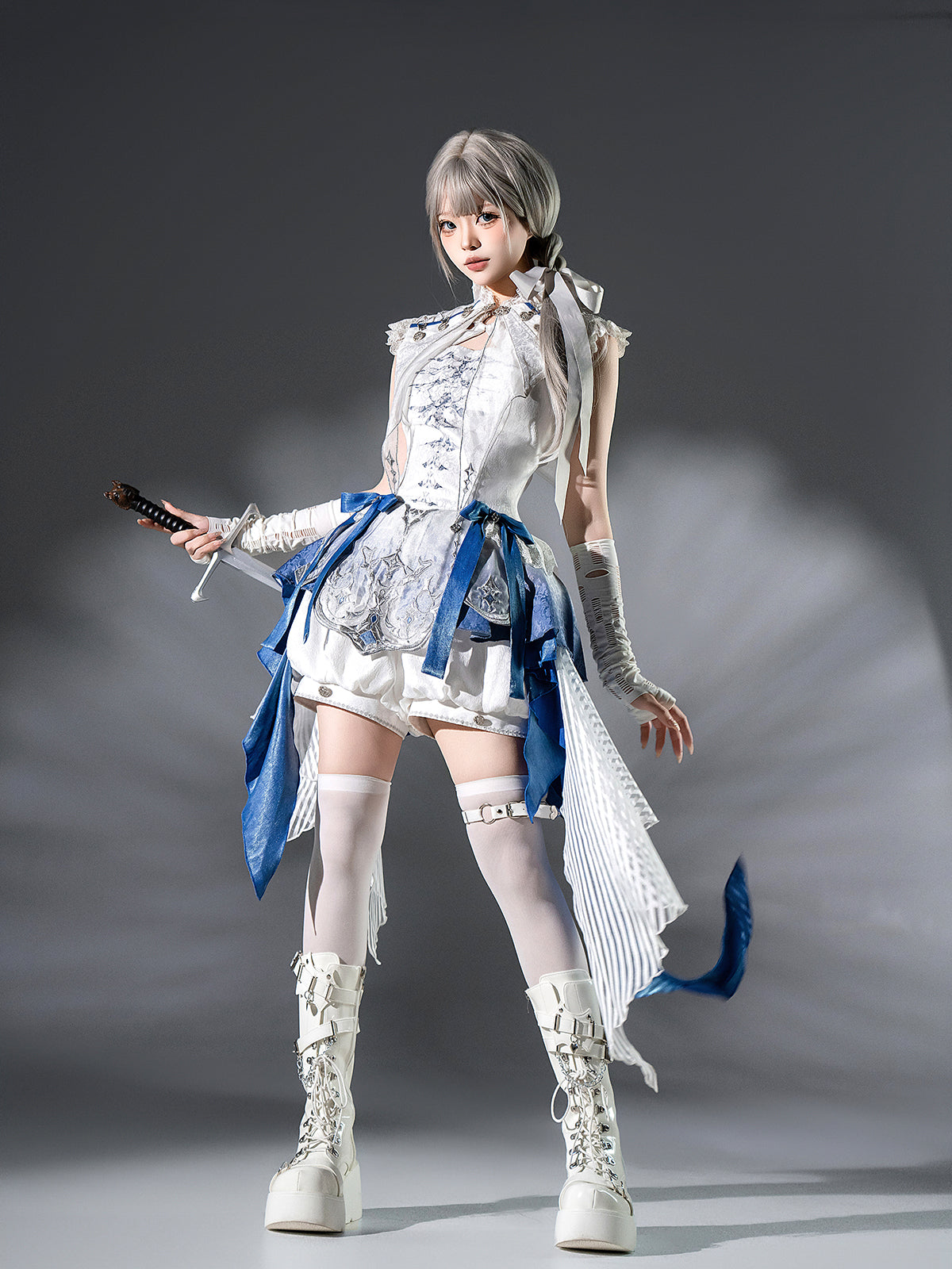 Blue Dragon Bone - Ouji Lolita Shorts Suit with Embroidery and Trailing