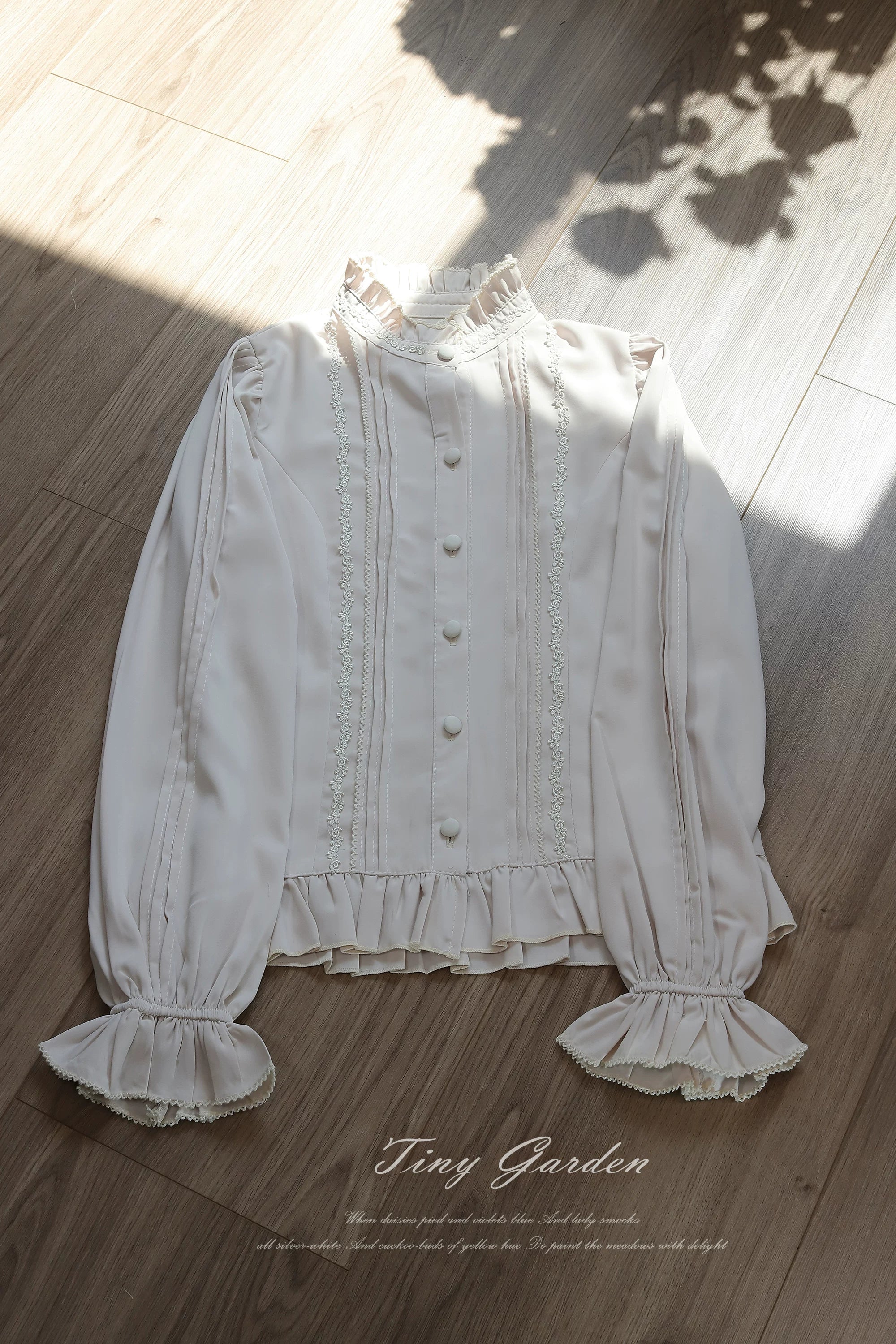 Moring Mist and Letter - Classic Lolita Long Sleeve Shirt, Stand Collar