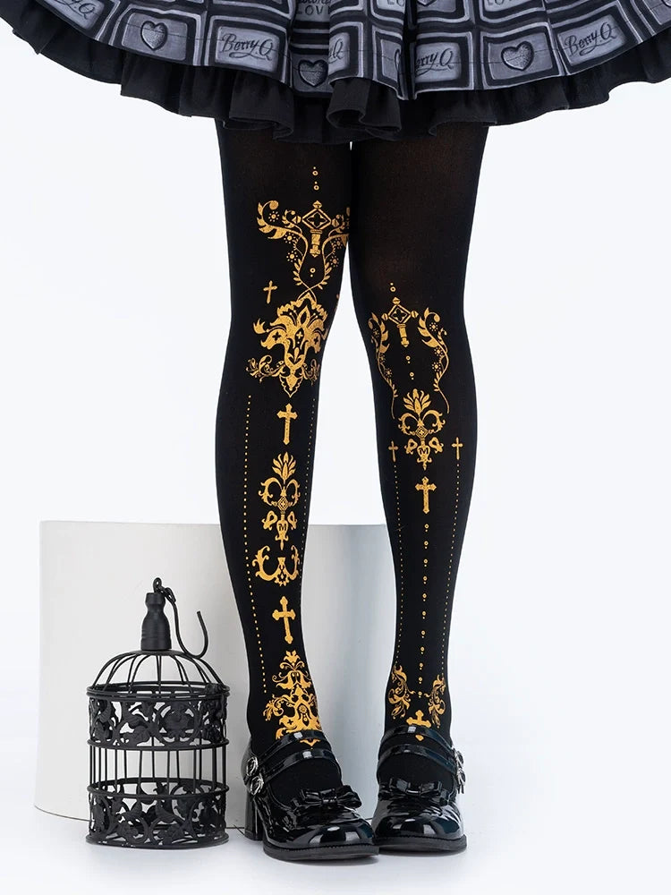 Elegant Lolita Pantyhose Daily Gold Foil Printing Tights