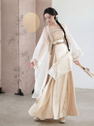 New Chinese Style Camisole with Pleated Wrap Skirt and Fairy Cardigan for Summer - Moon Amidst Clouds 云间月 (Preorder)