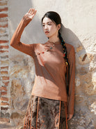 New Chinese Style Women Satin Shimmer Top - Ruoyan 若烟
