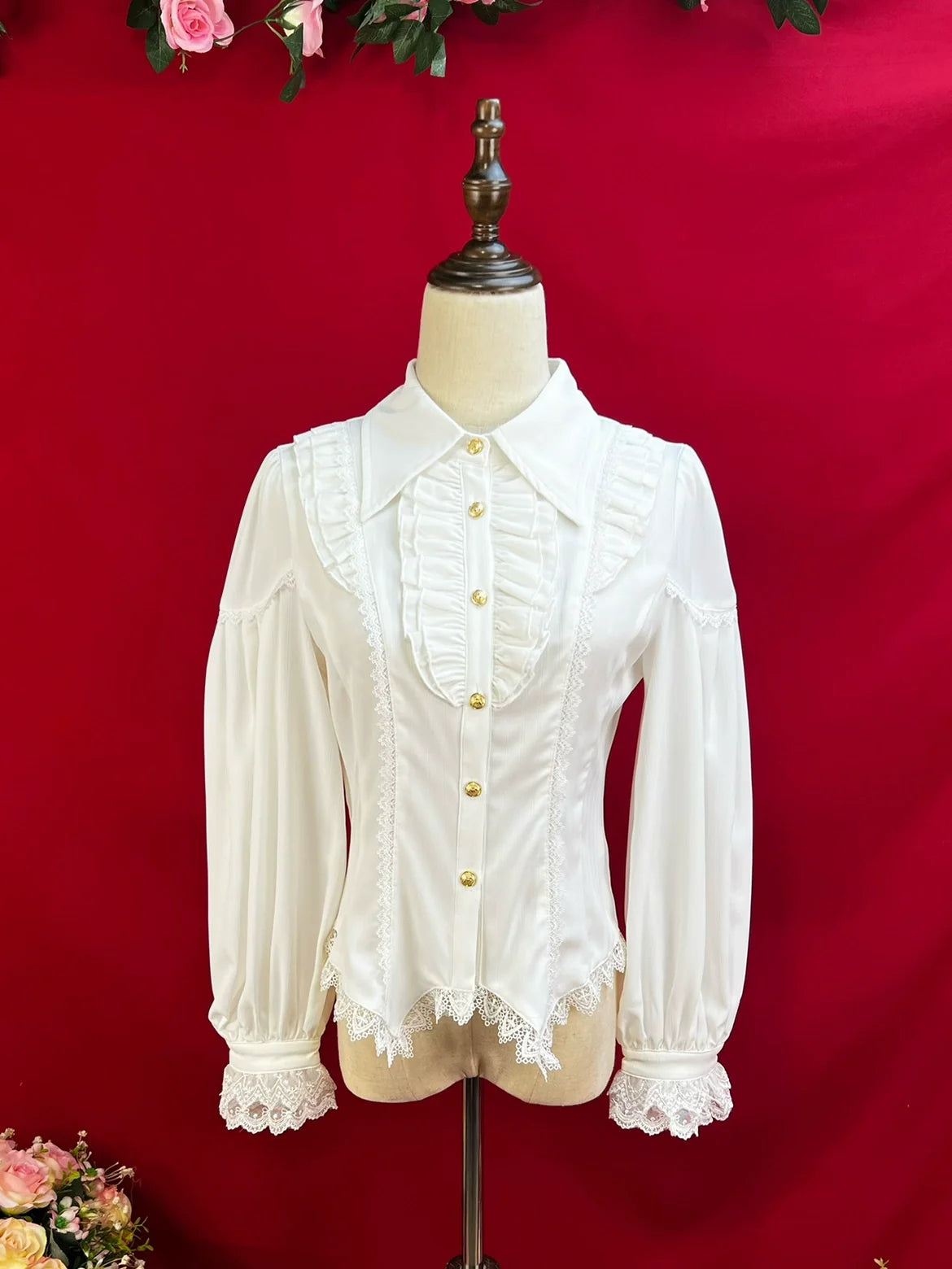 Night Banquet - Pointed Collar Classic Lolita Shirt, Long Sleeve