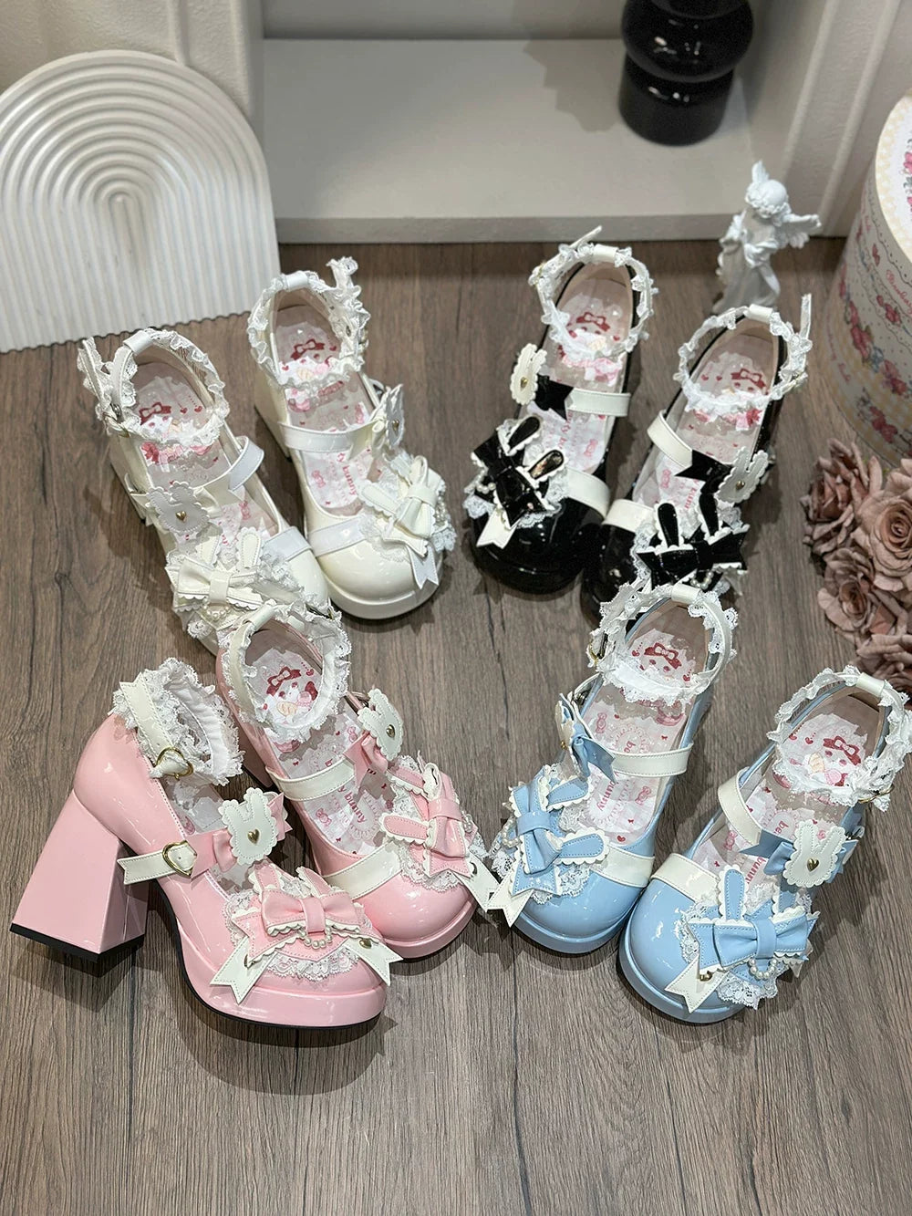 Sweet Bunny Tea Party - Sweet Lolita Chunky Heels Shoes, Bunny-ear Bow Decoration