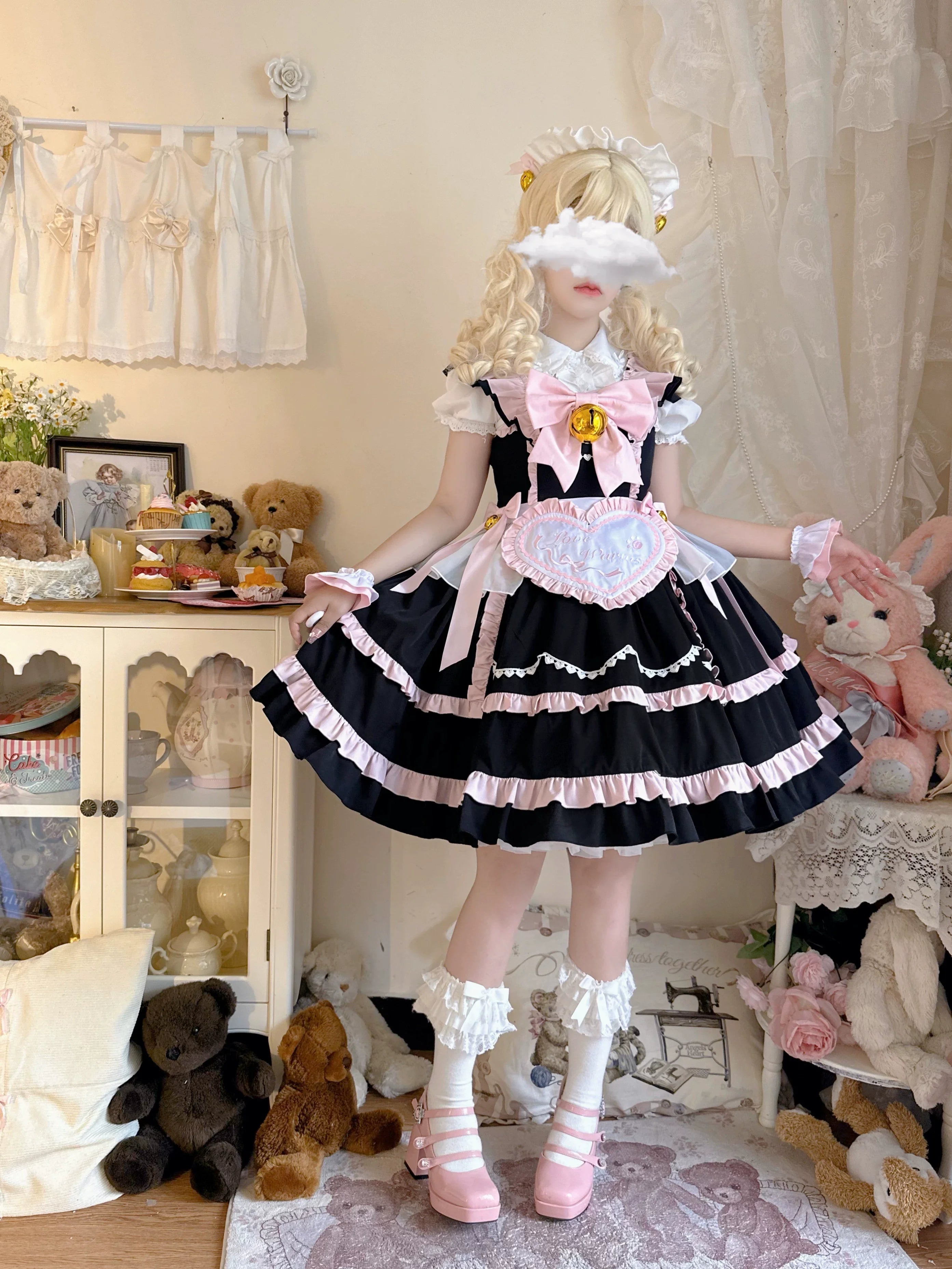 Sweetheart Chef - Sweet Lolita JSK Dress, Bell & Detachable Heart-shaped Apron