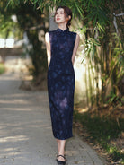 Sleeveless Floral Midi Cheongsam | Deep Sea