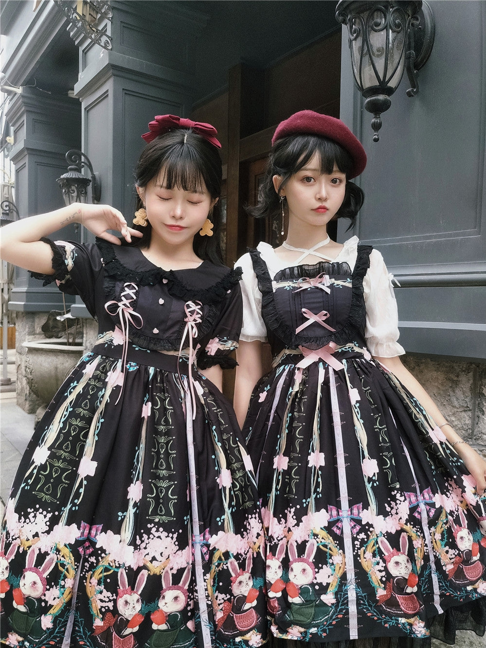 Picnic Bunny Girl - Plus Size Bunny Printed Lolita JSK, Short Sleeve OP Dress