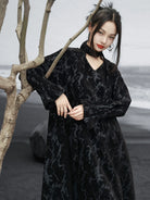 New Chinese Style Black Chenille Loose Long Dress