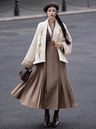 Ming Dynasty Modern Hanfu Jacket and Mamianqun Set - Rose Cocoa 蔷薇可可