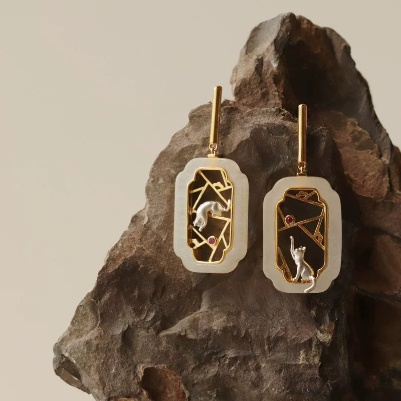 Tibetan Cat Pavilion Earrings | Cheongsam Jewelry