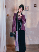 Song Dynasty Modern Hanfu Winged Sleeve Top and Spiral Skirt - Twilight Purple 暮山紫 (Preorder)