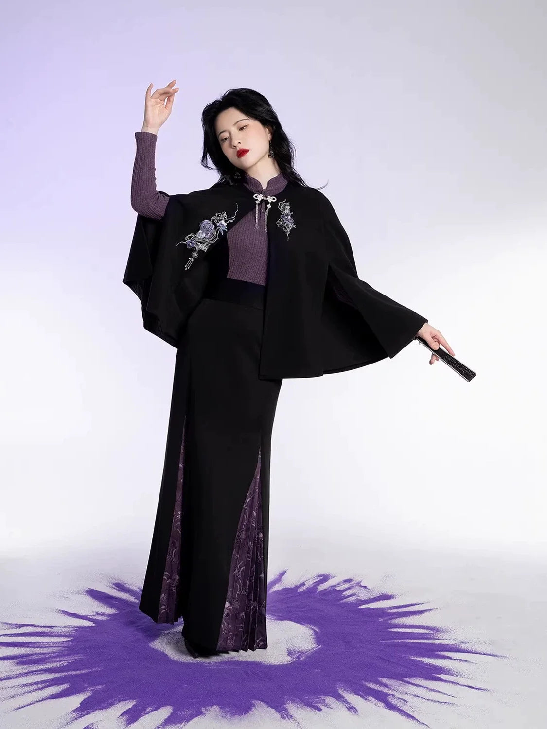 New Chinese Style Women Cape Coat, Knit Top & Three Pleat Skirt - Oriental Witch 东方魔女 (Preorder)