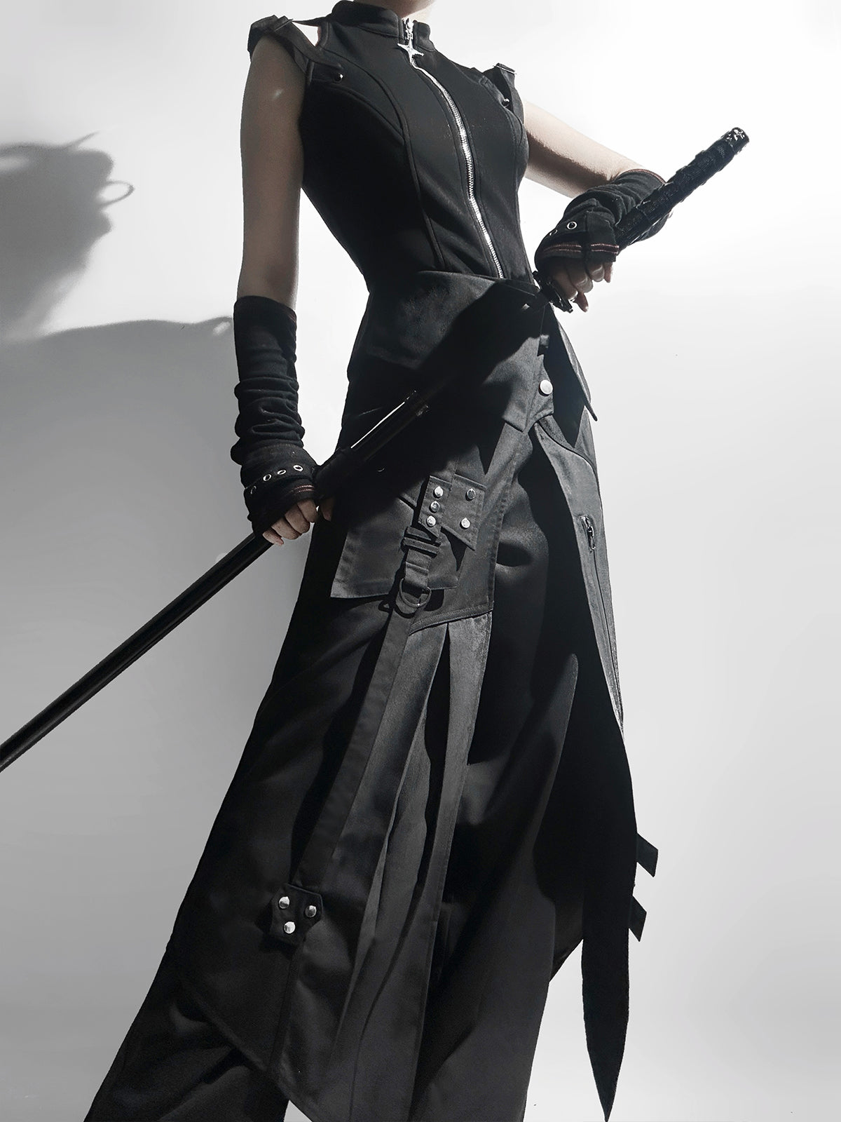 Nightblade - Black Ouji Lolita Apron Pants Suit