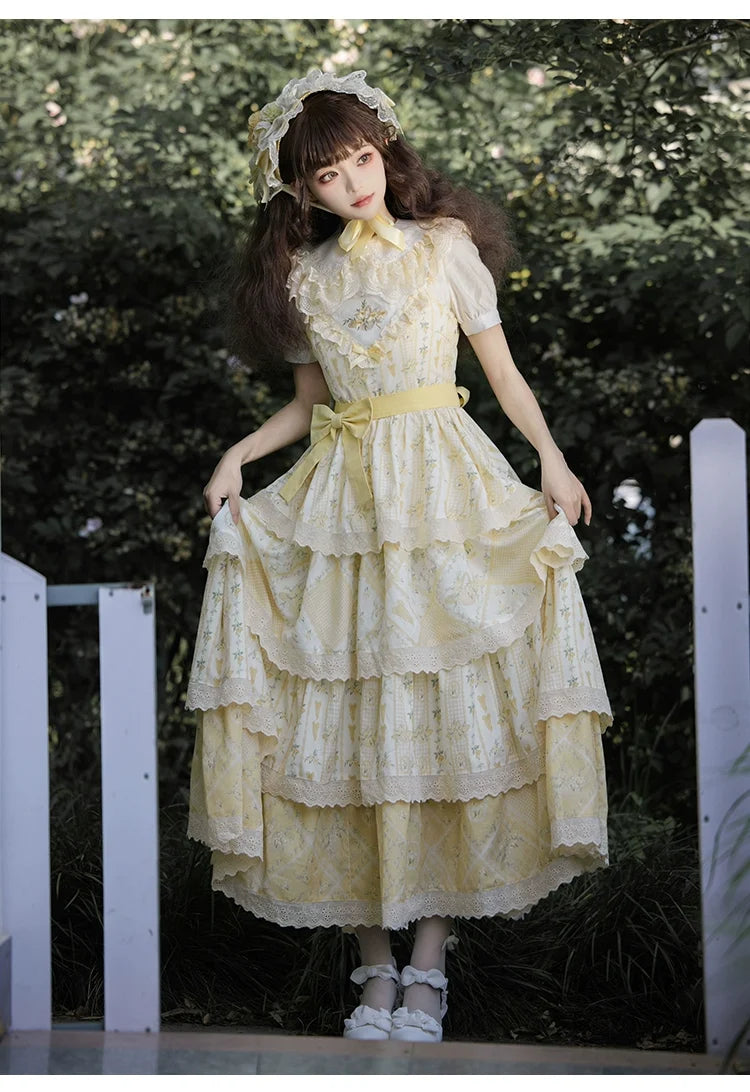 With PUJI - Letter and Poetry Sunflower Matters - Country Lolita JSK Embroidered Printed Lolita Dress