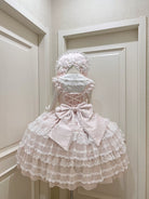 Dream Prelude - Dreamy Princess Lolita JSK Dress Suit, Tiered Lace Black JSK + Back Trailing Bow S