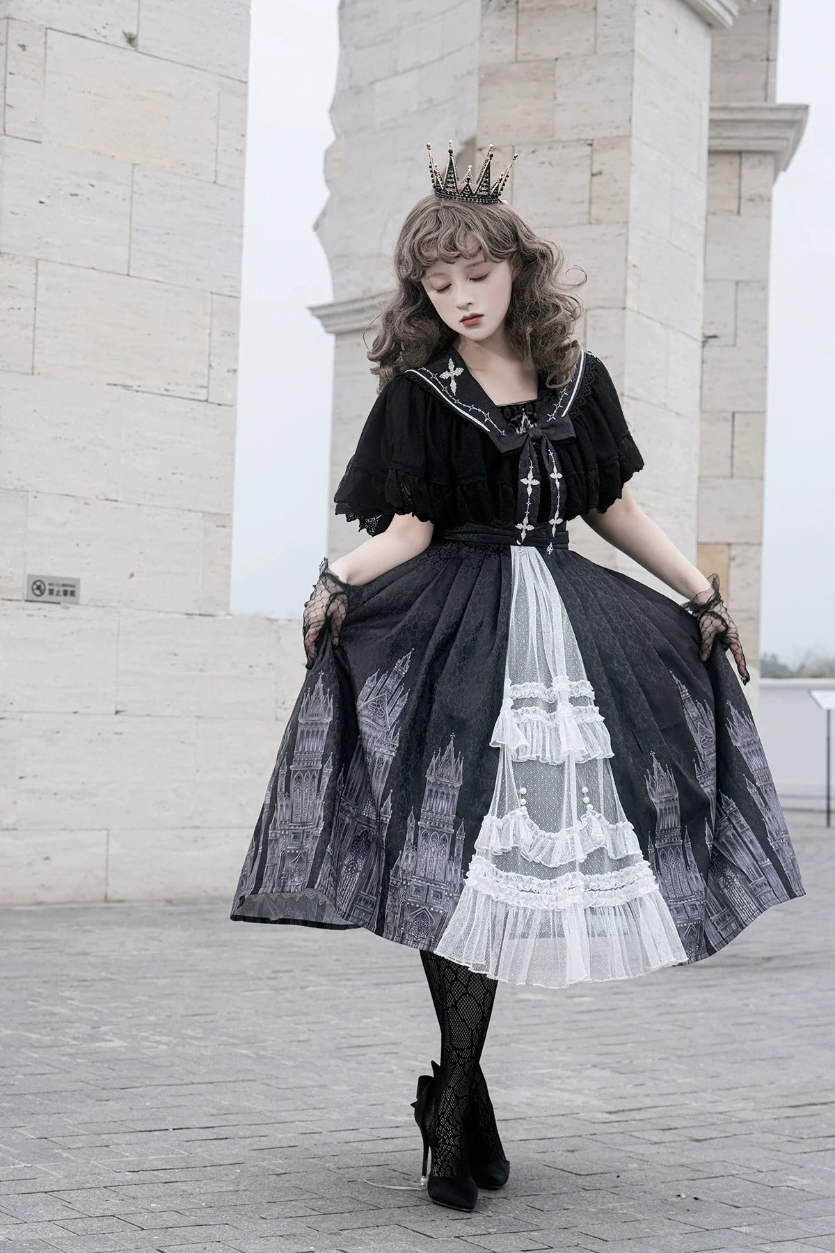 Silent Church - Gothic Lolita JSK Church Printed Dress with Front-opening