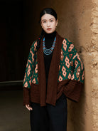 New Chinese Style Contrast Color Sweater Jacket - Pine 松棠