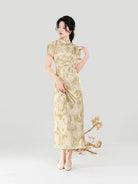 New Chinese Style Short Sleeve Qipao Summer Dress - Apricot Branch 杏枝 (Preorder)