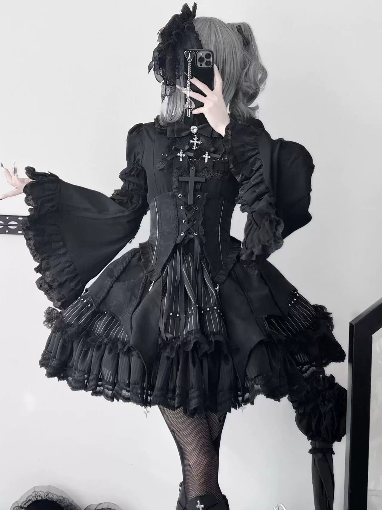Trace Bone - Black Gothic Lolita SK & Waist Cincher