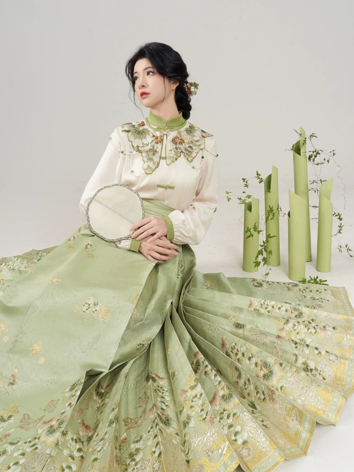 Chinese Long Sleeve Shirt & Mamian Skirt Outfit | Sunshine Rose 阳光玫瑰