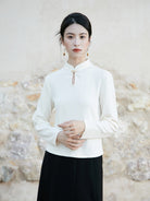 New Chinese Style Knitted Top in White - Wind Bamboo