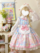 Sweet Bunny Bear - Sweet Lolita Flutter Sleeve Jumper Dress, Bunny Print