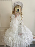 Dream Prelude - Dreamy Princess Lolita JSK Dress Suit, Tiered Lace Black
JSK + Back Trailing Bow S