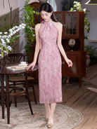 Sleeveless Halter Neck Midi Cheongsam | Ribbons