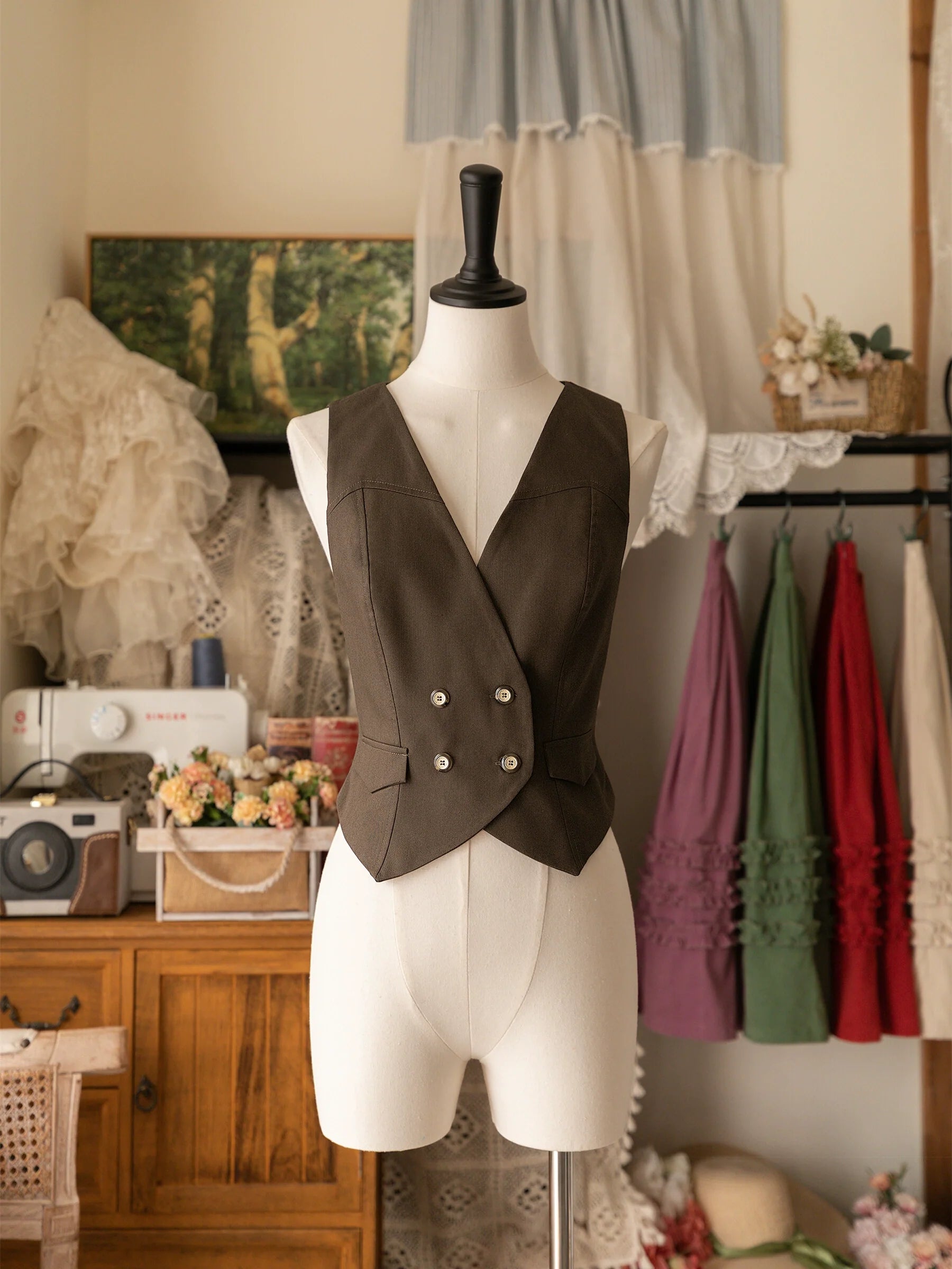 Forest Basket - Elegant Lolita Vest V Collar Retro Waistcoat