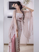 Song Dynasty Modern Hanfu Fairy Cardigan and Spiral Skirt - Rouge Snow 胭脂雪 (Preorder)