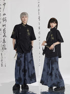 Fengming 凤鸣 - New Chinese Style Printed Shirt Wide Leg Pants