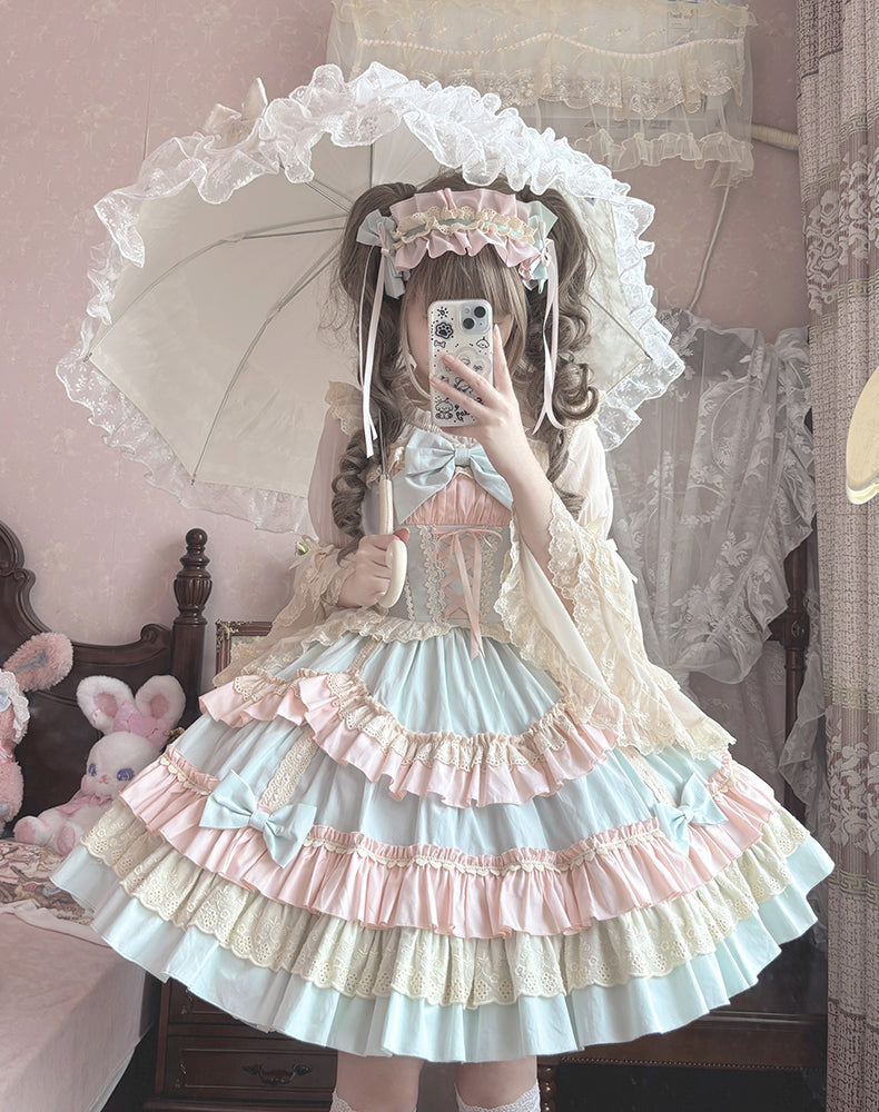 Sweet Mousse - Sweet Lolita JSK in Playful Colors with Bow Decoration