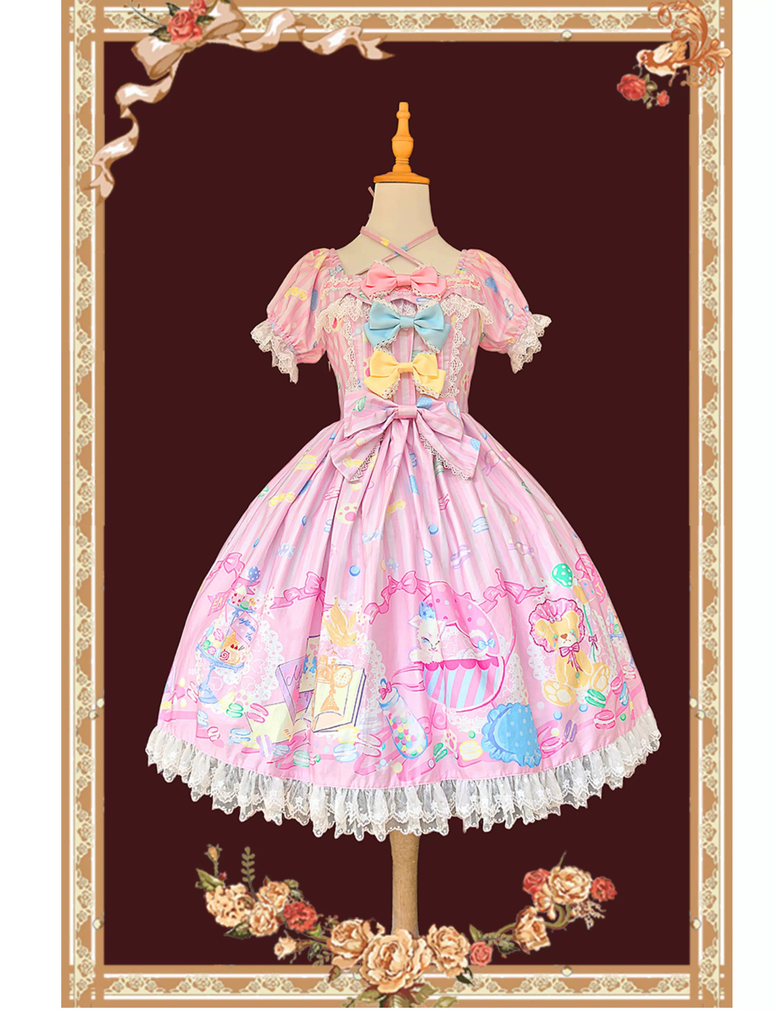 Macaron Dolly House - Sweet Lolita OP Printed Dress, Side Zipper