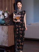 Short Sleeve Floral Long Cheongsam | Yingshan