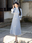 Long Sleeve Fur Trim A Line Qipao | Tranquil