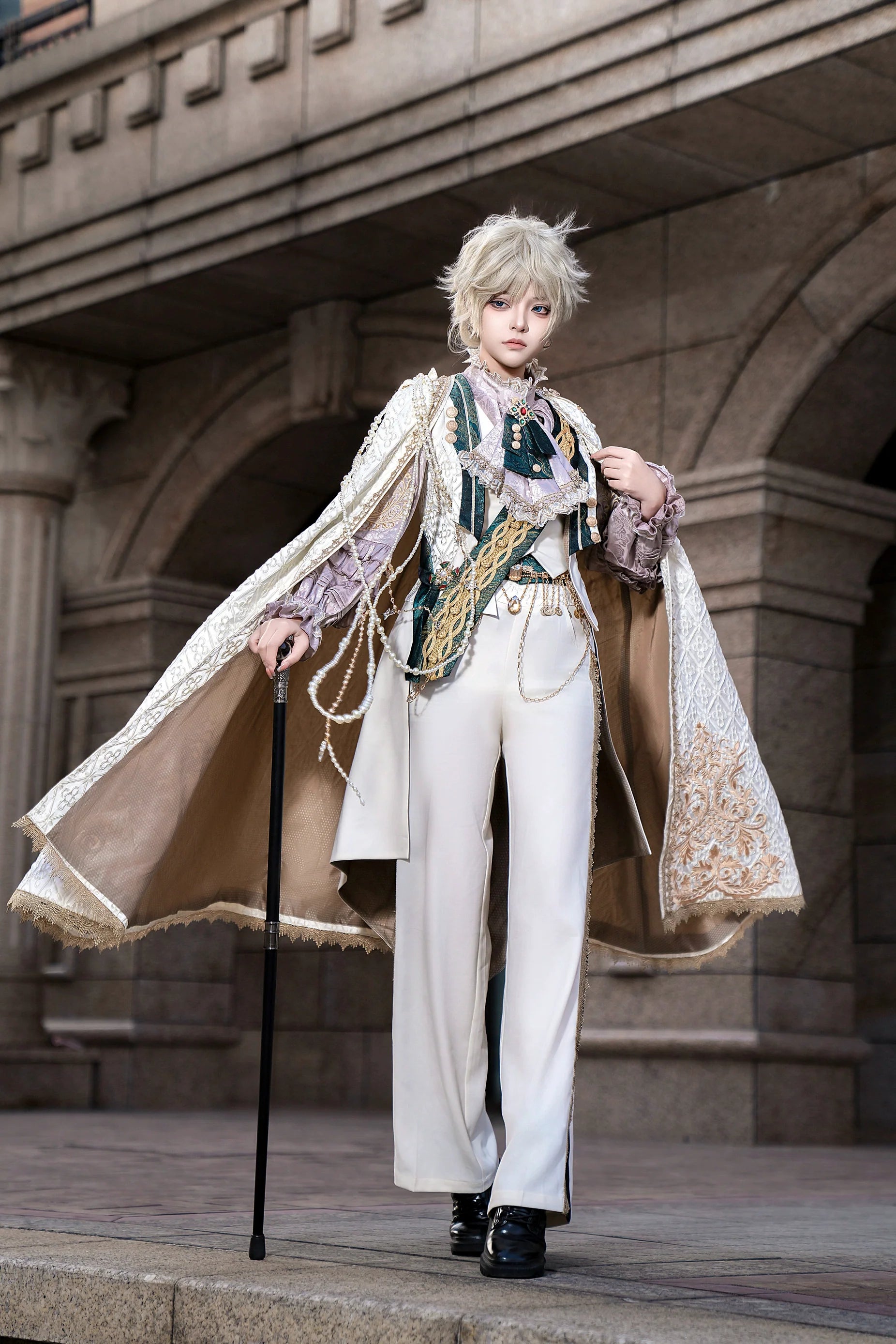 Narsesus - Ouji Lolita Pants Suit Retro European Prince Cape Shirt Vest