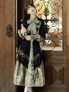 Glitter Bamboo 鎏金竹影 - New Chinese Style Printed Long-Sleeve Dress and Shawl Set (Preorder)