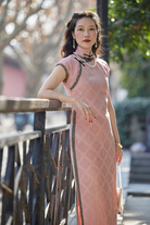 Tao Fen 桃粉 Peach Powder 1930s Satin Jacquard Cap Sleeve Qipao