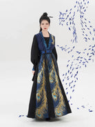 Tang Dynasty Modern Hanfu Set with Beizi Overlay & Flowing Eight-Panel Skirt - Yinzhu 飒翎银竹 (Preorder)