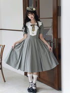 The Rain of London - Elegant Lolita OP Dress, Bat Wing-Shaped Neckline